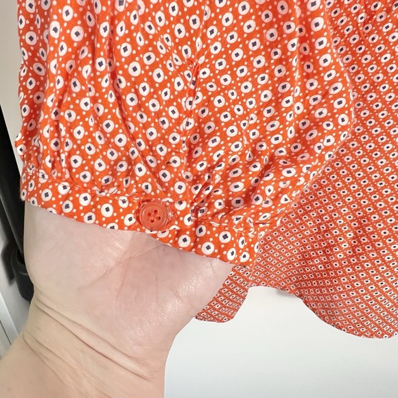 Anne Carson Women's Large Orange Blue White Geometric Print 3/4 Sleeve Blouse - Picture 5 of 8